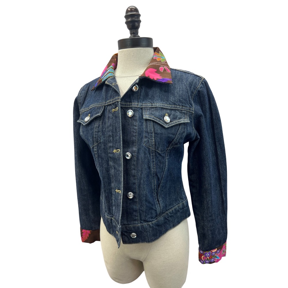 Joluka Denim Jacket Womens Small Blue Excellent Floral Embellished Rhinestone
